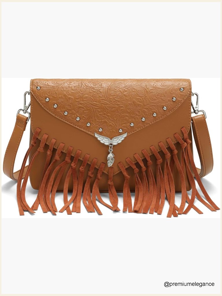 Boho Fringe Crossbody Purse With Studs Western Cowboy Chic